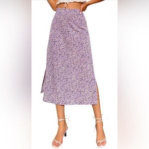 Women's Casual Print Side Split High Waist Zipper Midi Skirt - Size Medium